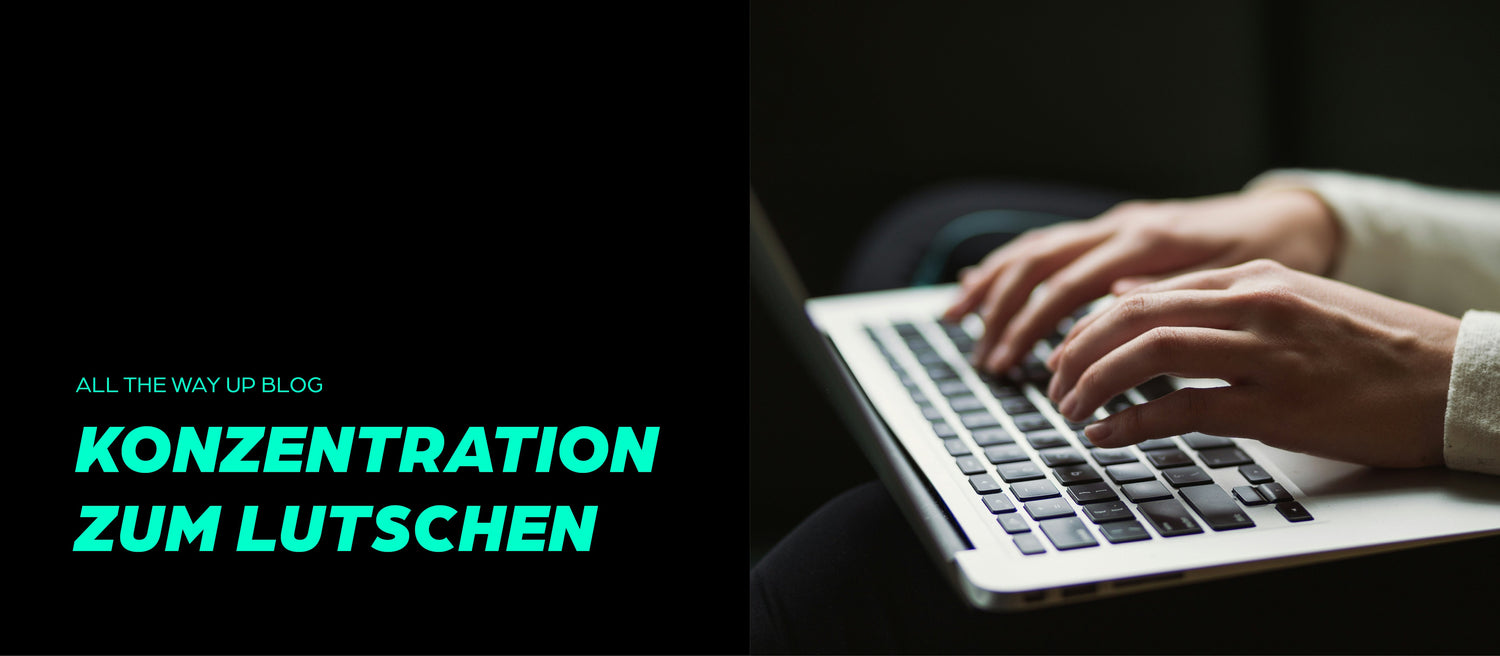 Hände tippen konzentriert auf Laptop – Fokus mit Koffeinbonbons von Upsters für langes Arbeiten