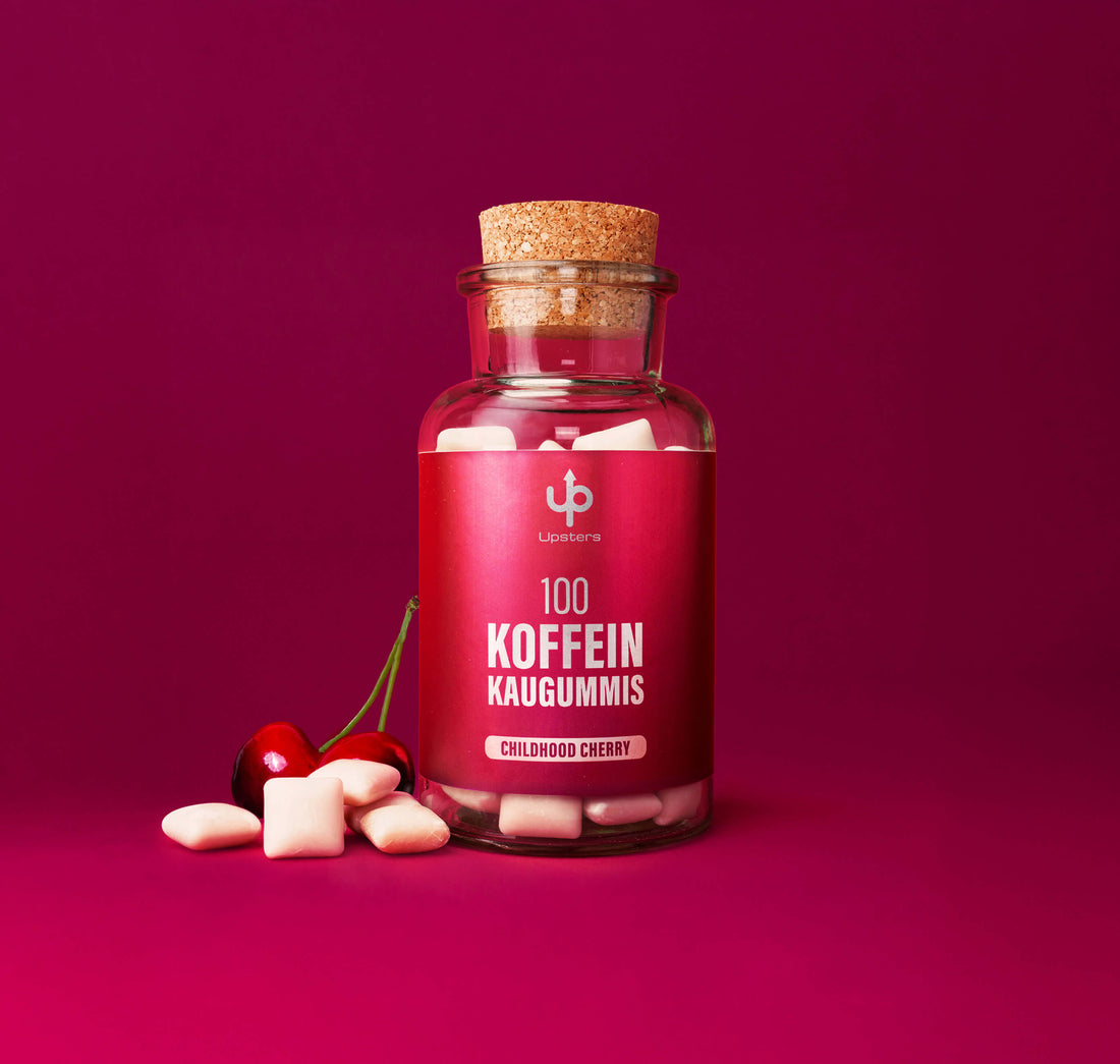 Koffein Kaugummi Childhood Cherry– 52 mg Koffein, vegan, zuckerfrei - Vorratsglas