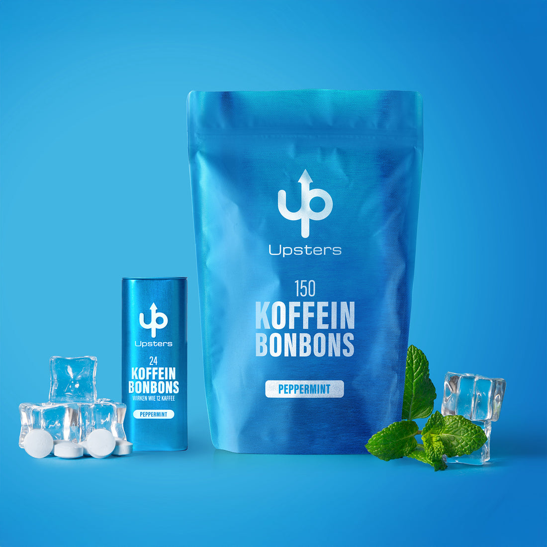 Refillpack Koffeinbonbons Peppermint + Dose